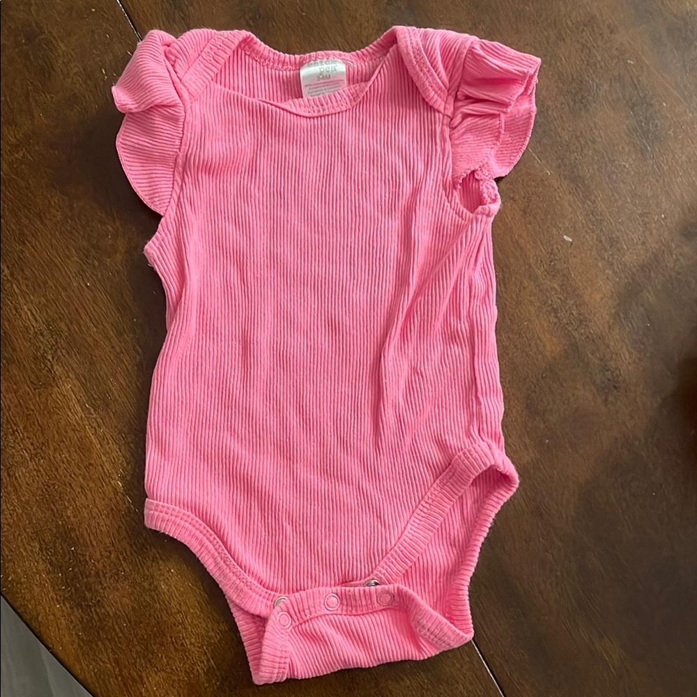 Pink Ruffled Sleeve Baby Onesie